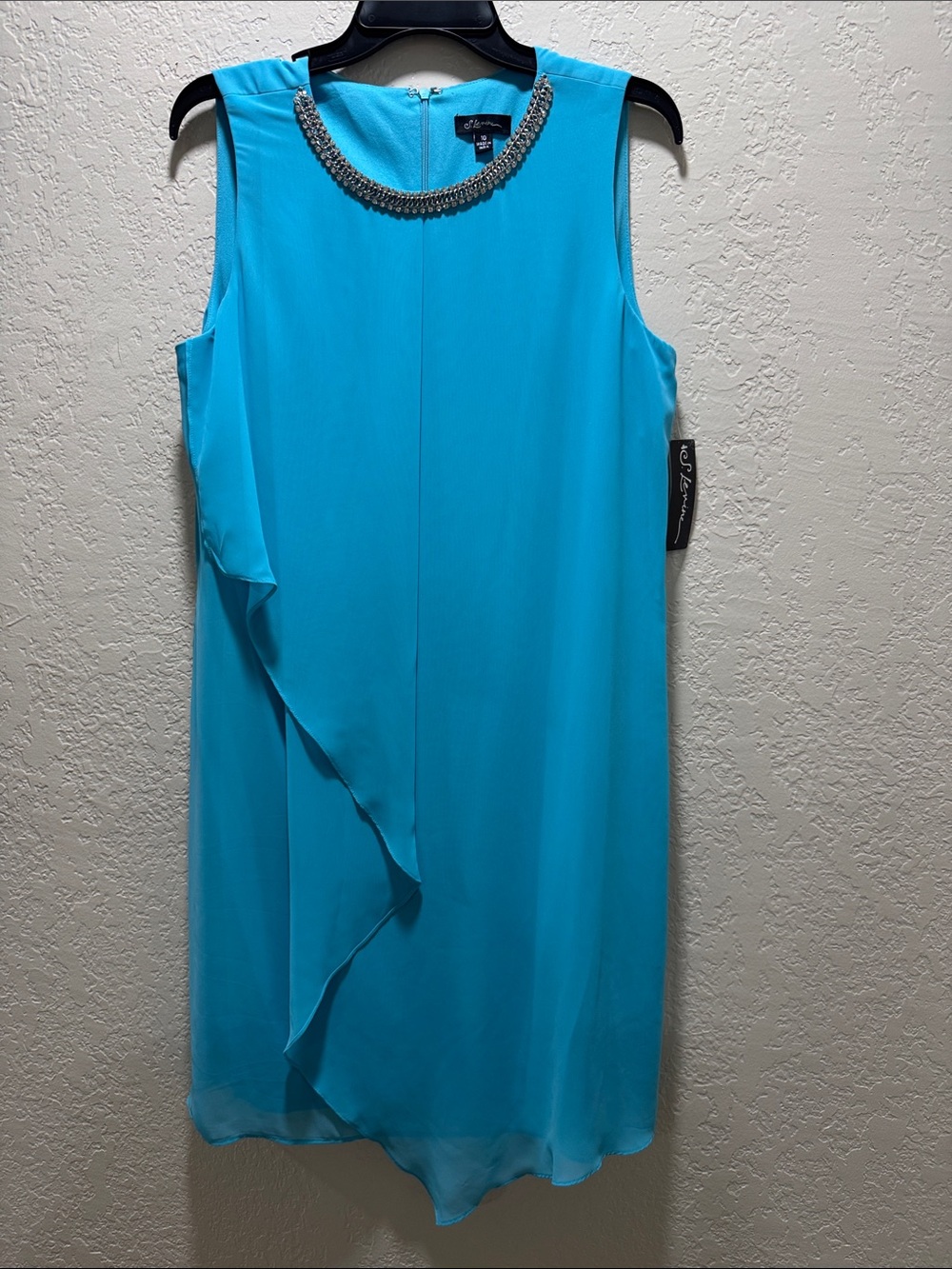 S Levine  Turquoise Beaded Neckline Midi Dress